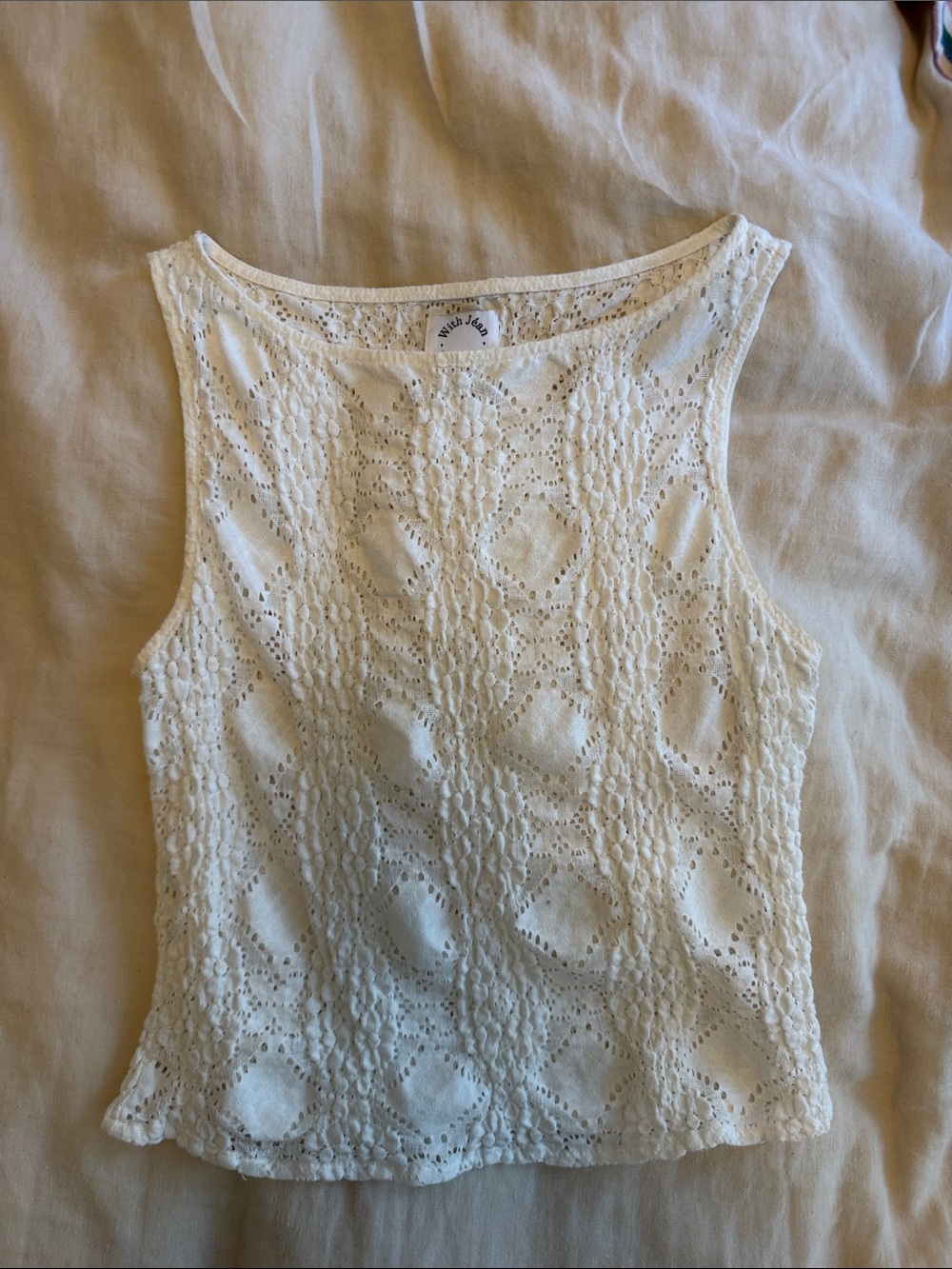 White With Jean Maeve Eyelet Lace Tank Top